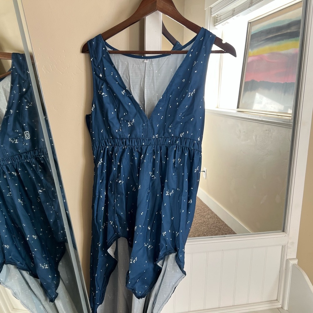 Blue Sleeveless Dress with White Pattern
